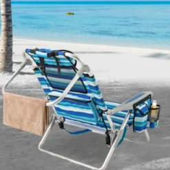2er Set Klappbarer Strandstuhl mit Verstellbarer Rückenlehne & Kühltasche Campingstuhl