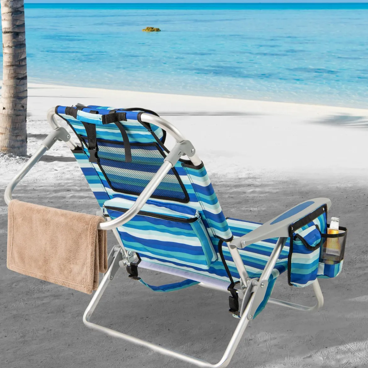 2er Set Klappbarer Strandstuhl mit Verstellbarer Rückenlehne & Kühltasche Campingstuhl