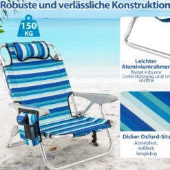 2er Set Klappbarer Strandstuhl mit Verstellbarer Rückenlehne & Kühltasche Campingstuhl