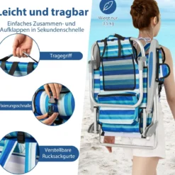 2er Set Klappbarer Strandstuhl mit Verstellbarer Rückenlehne & Kühltasche Campingstuhl
