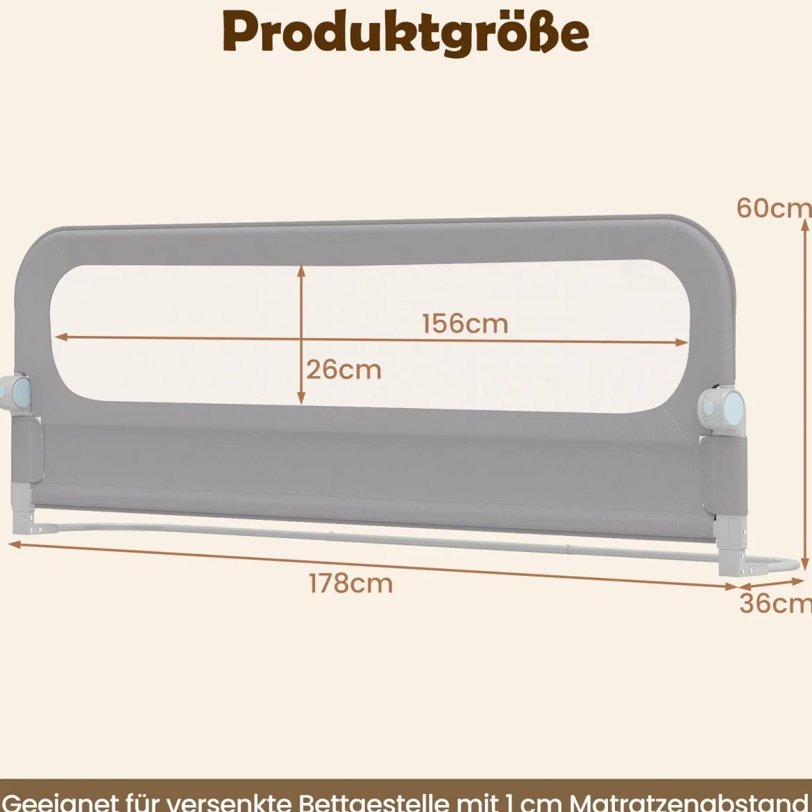 3er Set Klappbares Bettgitter mit Abnehmbarem Oxford-Stoffbezug Grau (2 Stücke 178 x 60 cm+ 1 Stück 148 x 60 cm)