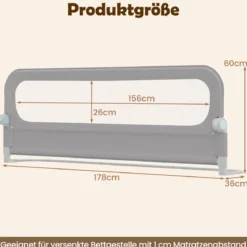 3er Set Klappbares Bettgitter mit Abnehmbarem Oxford-Stoffbezug Grau (2 Stücke 198 x 60 cm+1 Stück 178 x 60 cm)