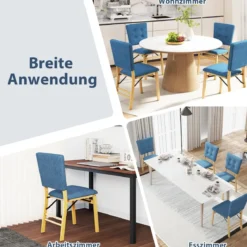 2er Set Klappbares Esszimmerstuhl armlehnlose Küchenstühle mit gepolstertem Sitz Blau