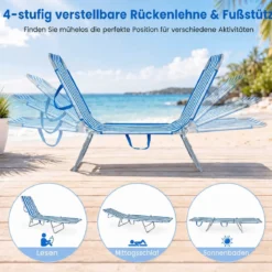 2er Set Klappbare Sonnenliege mit 4-fach Verstellbare Rückenlehne Wetterfest bis 150 kg Belastbar Blau