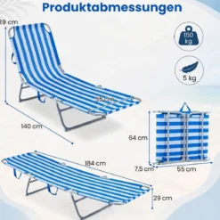 2er Set Klappbare Sonnenliege mit 4-fach Verstellbare Rückenlehne Wetterfest bis 150 kg Belastbar Blau