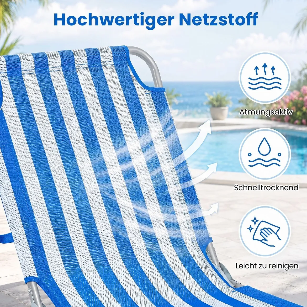 2er Set Klappbare Sonnenliege mit 4-fach Verstellbare Rückenlehne Wetterfest bis 150 kg Belastbar Blau