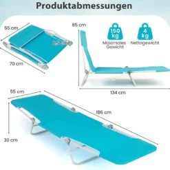 2er Set Klappbare Strandliege mit Verstellbarem Rücken- & Fußteil Sonnenliege Klappliege Blau/Hellblau/Rot und Blau