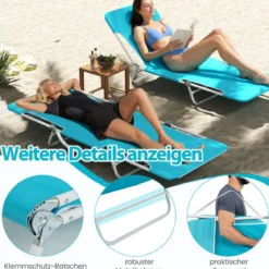 2er Set Klappbare Strandliege mit Verstellbarem Rücken- & Fußteil Sonnenliege Klappliege Blau/Hellblau/Rot und Blau