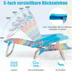 2er Set Klappbare Strandstühle mit Verstellbarer Rückenlehne Leichte Campingstühle Klappstühle