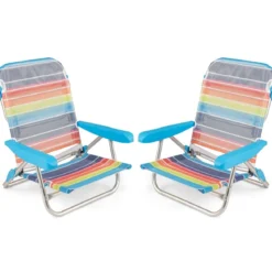 2er Set Klappbare Strandstühle mit Verstellbarer Rückenlehne Leichte Campingstühle Klappstühle