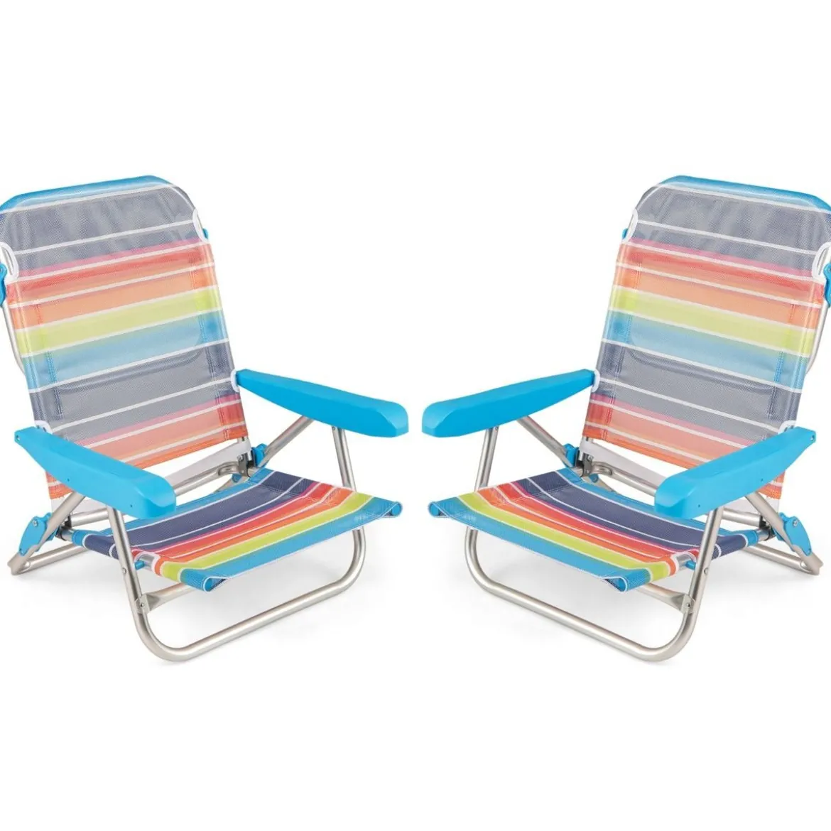 2er Set Klappbare Strandstühle mit Verstellbarer Rückenlehne Leichte Campingstühle Klappstühle