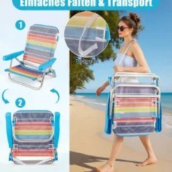 2er Set Klappbare Strandstühle mit Verstellbarer Rückenlehne Leichte Campingstühle Klappstühle