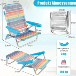2er Set Klappbare Strandstühle mit Verstellbarer Rückenlehne Leichte Campingstühle Klappstühle