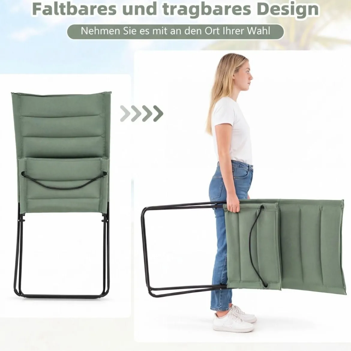 2er Set Klappbare Strandstühle mit Gepolsterten Rückenlehnen & Sitzen Faltbare Campingstühle Grün