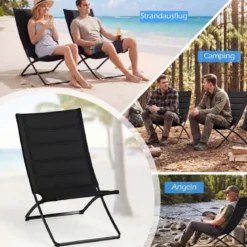 2er Set Klappbare Strandstühle mit Gepolsterten Rückenlehnen & Sitzen Faltbare Campingstühle Schwarz