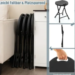2er Set Klapphocker klappbarer Hocker mit Tragegriff, 150 kg Tragkraft für Küche Garten Schwarz