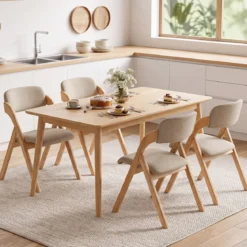 2er Set Klappstühle aus Holz mit Gepolsterter Sitzfläche & Atmungsaktiven Leinenkissen 61 x 53 x 81 cm