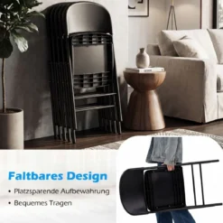 6er Set Klappstühle aus Metall & Kunsttoff Faltstuhl mit 150 kg Tragfähigkeit Gaststühle Schwarz