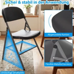 6er Set Klappstühle aus Metall & Kunsttoff Faltstuhl mit 150 kg Tragfähigkeit Gaststühle Grau