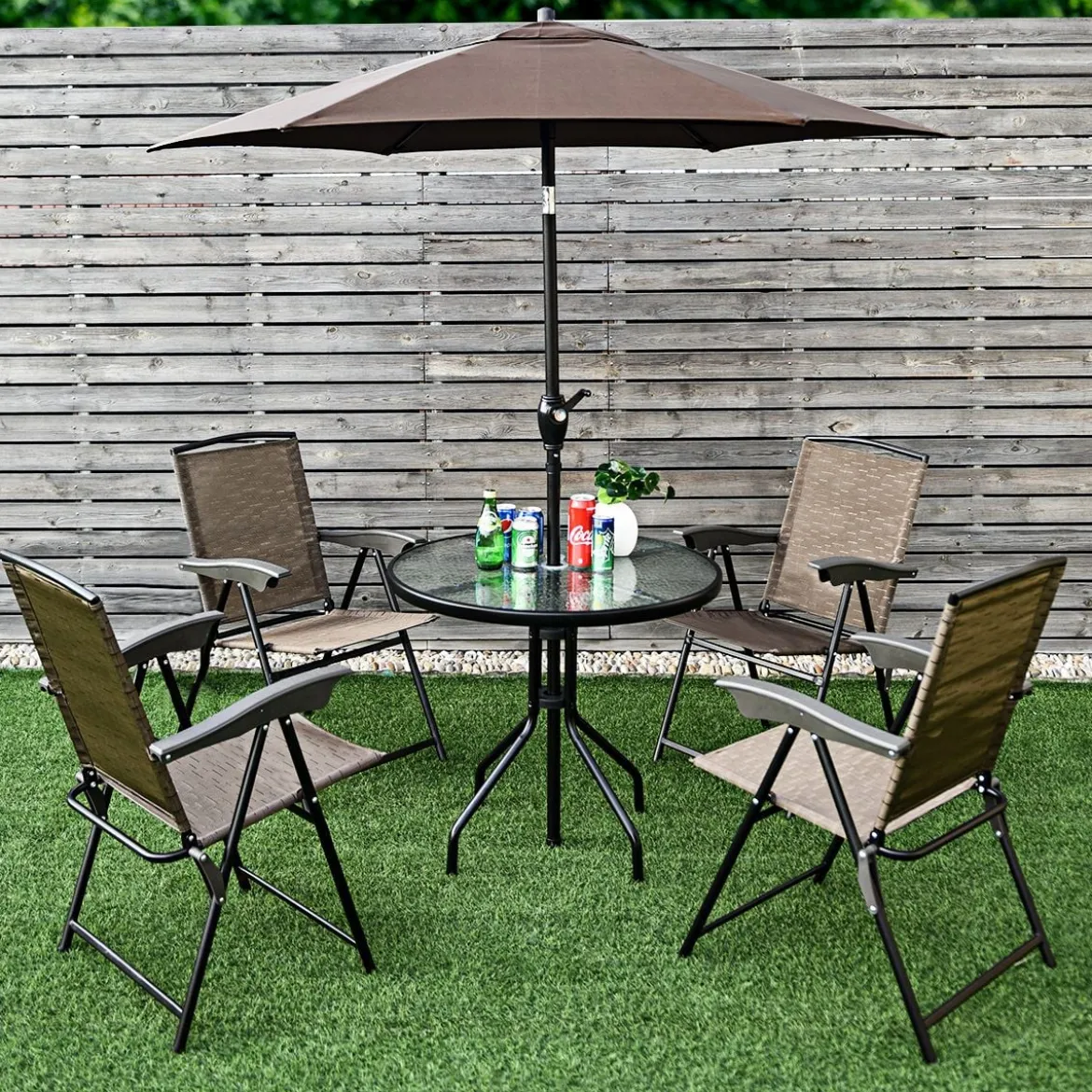 4er Set Klappstühle Hochlehner Gartenstuhl Klappsessel 69 x 54 cm x 90 cm Braun