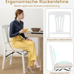 2er-Set Klappstühle mit Gepolsterte Sitzen & Gummibaumholzrahmen Esszimmerstühle Beige + Weiß