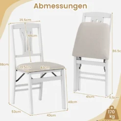 2er-Set Klappstühle mit Gepolsterte Sitzen & Gummibaumholzrahmen Esszimmerstühle Beige + Weiß