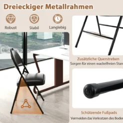 2er Set Klappstühle mit Metallrahmen Gepolsterter Gartenstuhl Kunstleder Klappbarer Campingstuhl