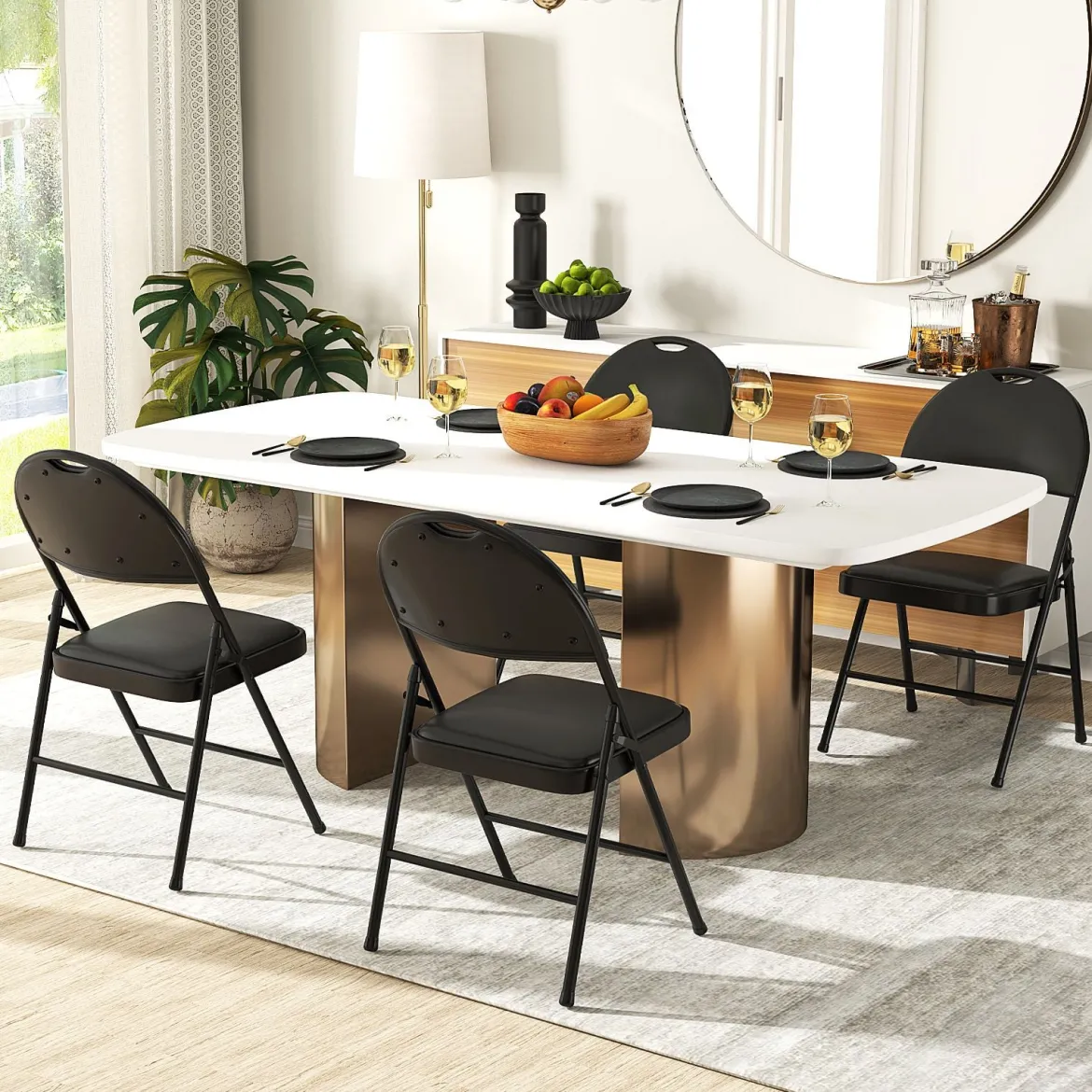 2er Set Klappstühle mit Metallrahmen Gepolsterter Gartenstuhl Kunstleder Klappbarer Campingstuhl