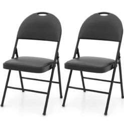 2er Set Klappstühle mit Metallrahmen Gepolsterter Gartenstuhl Kunstleder Klappbarer Campingstuhl