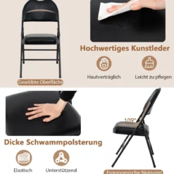 4er Set Klappstühle mit Metallrahmen Gepolsterter Gartenstuhl Kunstleder Klappbarer Campingstuhl