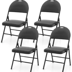 4er Set Klappstühle mit Metallrahmen Gepolsterter Gartenstuhl Kunstleder Klappbarer Campingstuhl