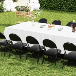 4er Set Klappstühle mit Metallrahmen Gepolsterter Gartenstuhl Kunstleder Klappbarer Campingstuhl