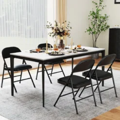 2er Set Klappstühle mit Metallrahmen Gartenstuhl Kunstleder Campingstuhl Gepolsterte Esszimmertühle