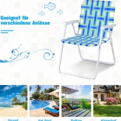 6er Set Klappstühle Strandstuhl Tragbarer Gartenstuhl für Camping mit Armlehne Blau