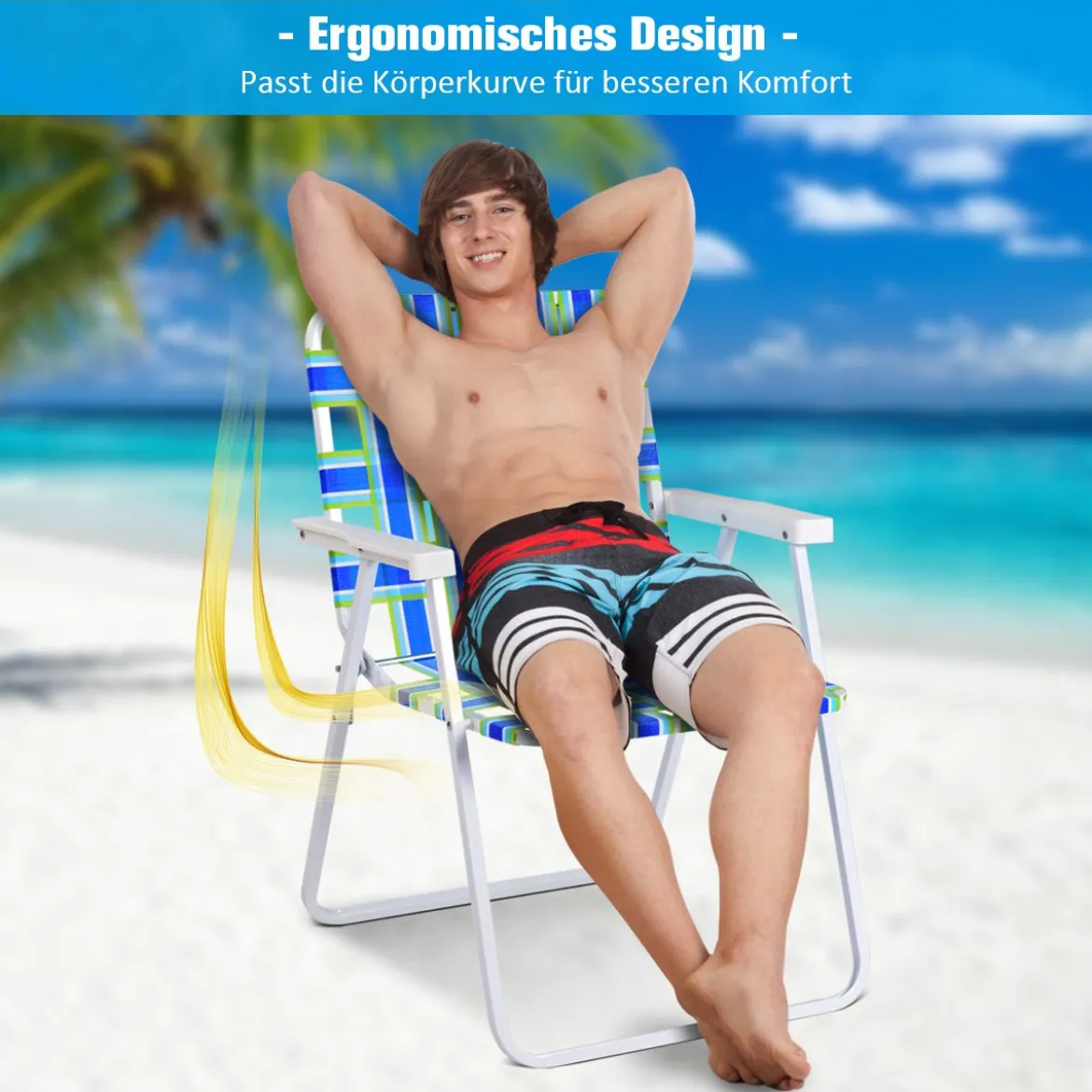 6er Set Klappstühle Strandstuhl Tragbarer Gartenstuhl für Camping mit Armlehne Blau