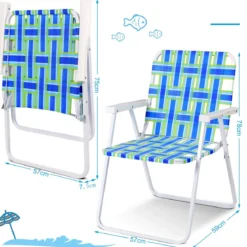 6er Set Klappstühle Strandstuhl Tragbarer Gartenstuhl für Camping mit Armlehne Blau