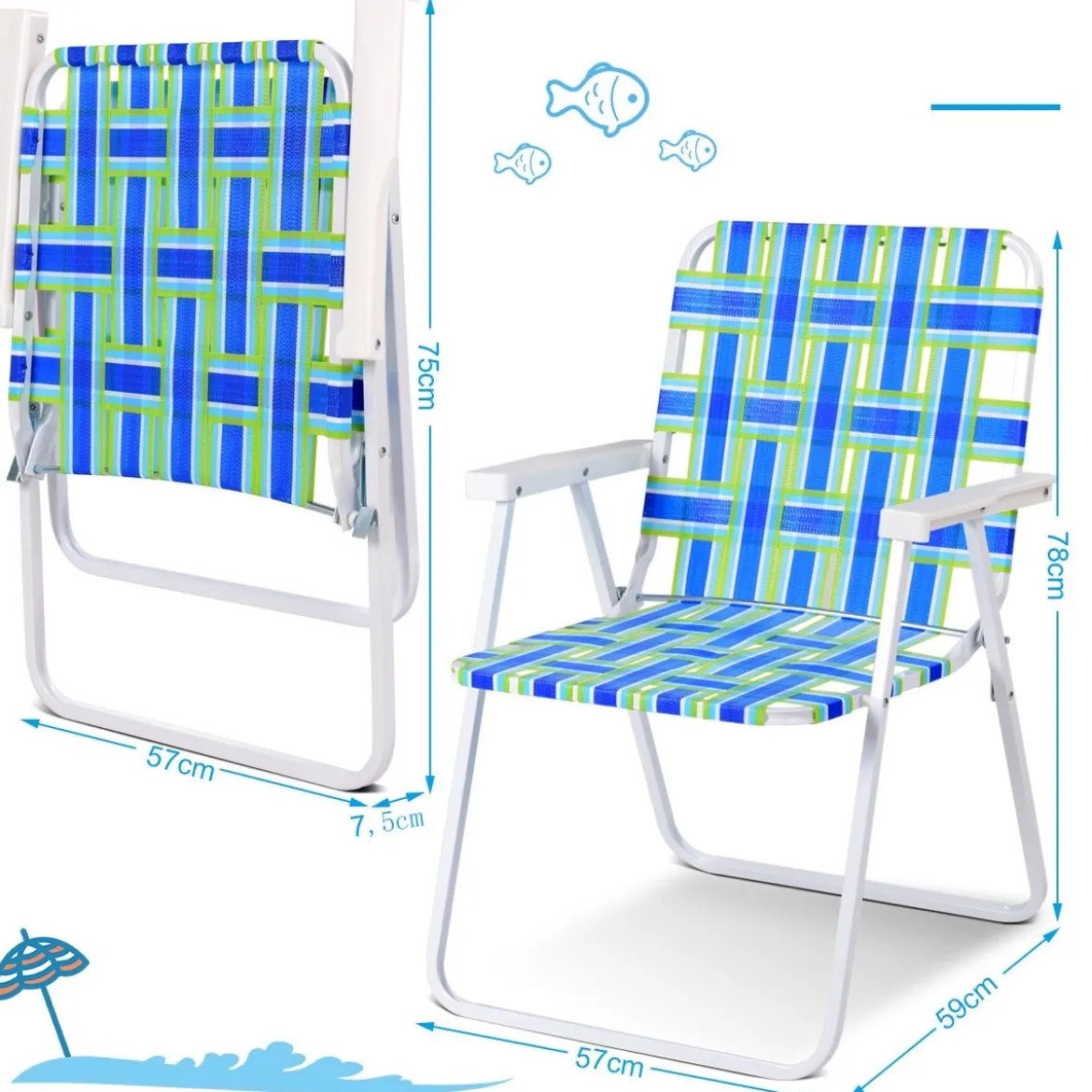 6er Set Klappstühle Strandstuhl Tragbarer Gartenstuhl für Camping mit Armlehne Blau