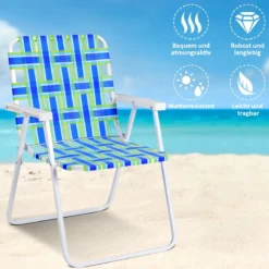 6er Set Klappstühle Strandstuhl Tragbarer Gartenstuhl für Camping mit Armlehne Blau