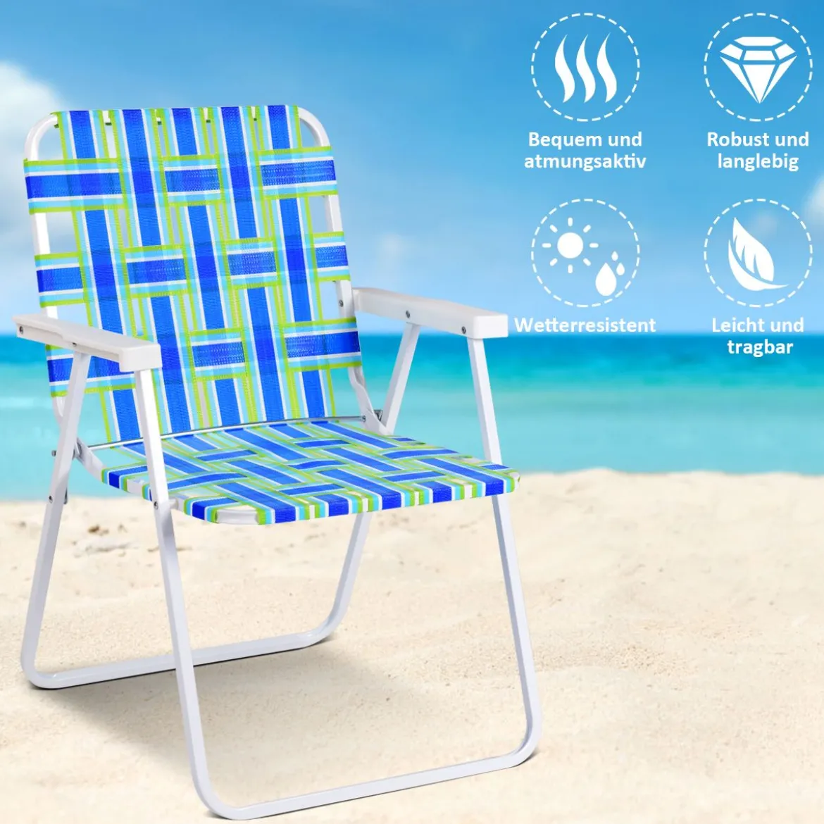 6er Set Klappstühle Strandstuhl Tragbarer Gartenstuhl für Camping mit Armlehne Blau