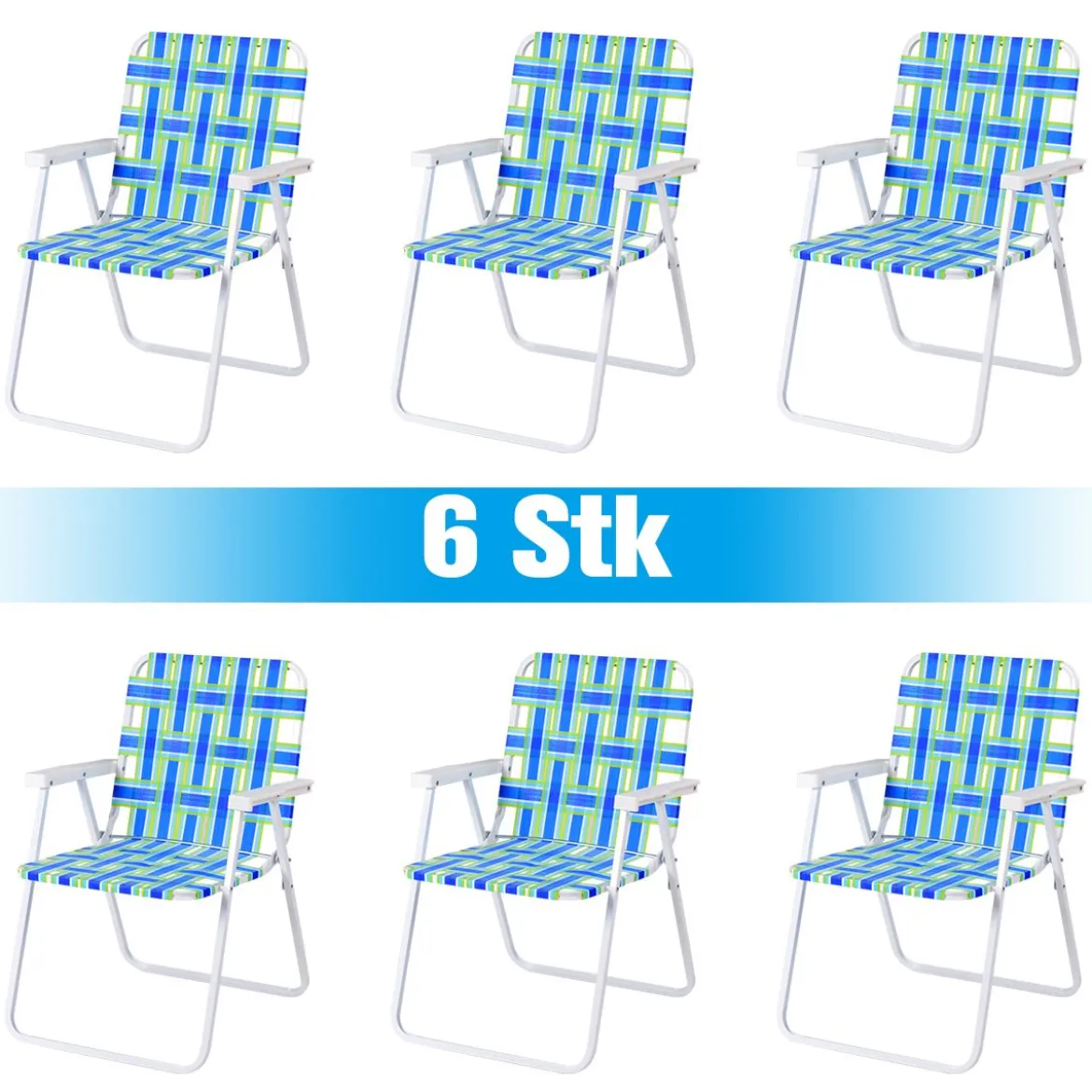 6er Set Klappstühle Strandstuhl Tragbarer Gartenstuhl für Camping mit Armlehne Blau