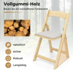 2er Set Klappstuhl mit Gepolsterter Sitzfläche Esszimmerstühlen aus Gummibaumholz