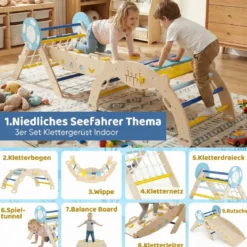 3er Set Klettergerüst Klappabres Kletterdreieck mit Rutsche & Kletterbogen Seefahrer Sprossendreieck