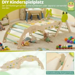 3er Set Klettergerüst Klappabres Kletterdreieck mit Kletterbogen & Rutsche Frosch Sprossendreieck