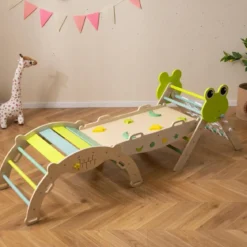 3er Set Klettergerüst Klappabres Kletterdreieck mit Kletterbogen & Rutsche Frosch Sprossendreieck