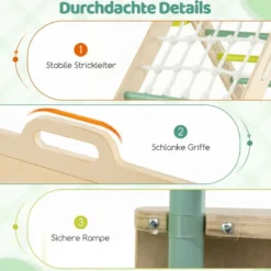 3er Set Klettergerüst Klappabres Kletterdreieck mit Kletterbogen & Rutsche Frosch Sprossendreieck