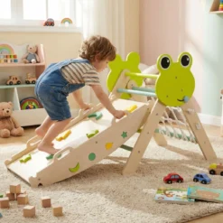 3er Set Klettergerüst Klappabres Kletterdreieck mit Kletterbogen & Rutsche Frosch Sprossendreieck
