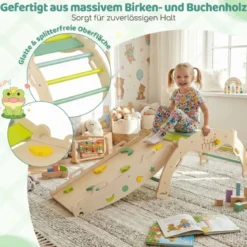 3er Set Klettergerüst Klappabres Kletterdreieck mit Kletterbogen & Rutsche Frosch Sprossendreieck