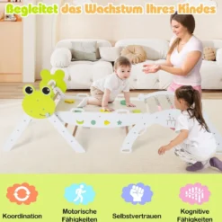3er Set Klettergerüst mit Rutsche & Kletterbogen & Doppelseitige Rampe Kletterdreieck Weiß