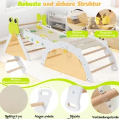 3er Set Klettergerüst mit Rutsche & Kletterbogen & Doppelseitige Rampe Kletterdreieck Weiß