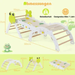 3er Set Klettergerüst mit Rutsche & Kletterbogen & Doppelseitige Rampe Kletterdreieck Weiß